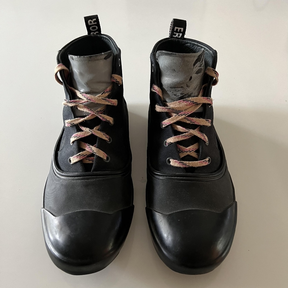 Lanvin mid-top "Error" reflective avant garde black and gray high top sneakers